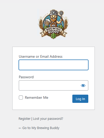 My Brewing Buddy Login Screen